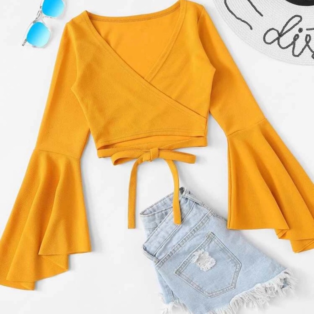 Surplice Neck Tie Blouse